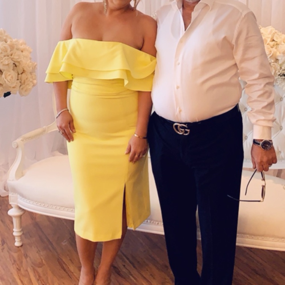 Bardot Yellow Cowl Neck Midi Dress